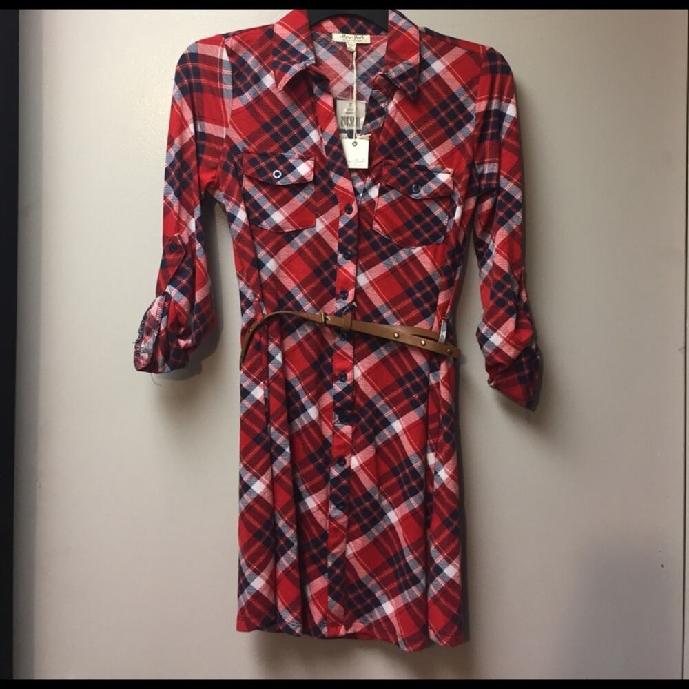 Girl's Ultra  Flirt Red Plaids Long sleeves Belted Dress Size XS